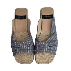 GAIMO Denim Pinstripe Espadrille Slide Sandals Blue Spain Womens Size 7.5